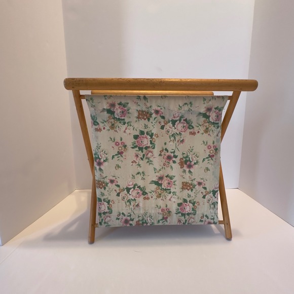 Vintage Folding Basket Knitting Yarn Caddy, Wood Frame With Fabric, Floral Azar - Picture 9 of 13